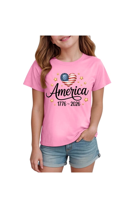 Birthday Girl Shirt Toddler Girl Tshirts Girls 4th of July T-Shirt American Flag Tees Kids Toddler Short Sleeve Tee Shirts Pink,13-14 Years