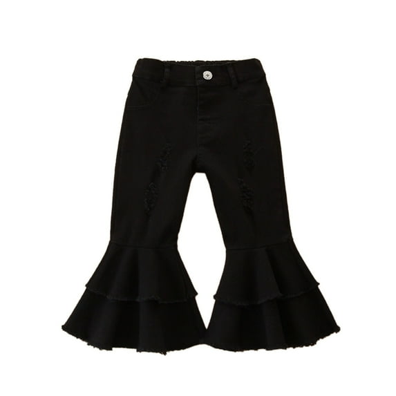 yocbz Black Jeans For Girls Girls Parachute Cargo Pants Girls Flare Pants Childrens Double Layer Jeans Girls Hundred Denim Flare Pants Black,1-2 Years