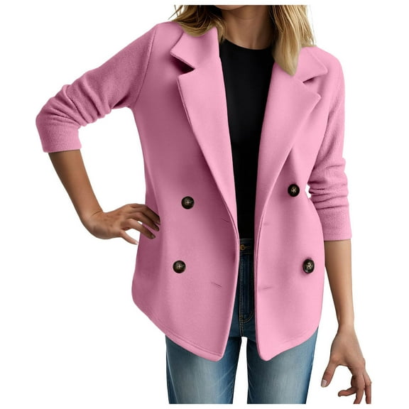 yocbz Blazer Jackets for Women Womens Fall Winter Casual Business Fleece Blend Coat Loose Double Breasted Dressy Blazer Pea Coat Red,Size for XL