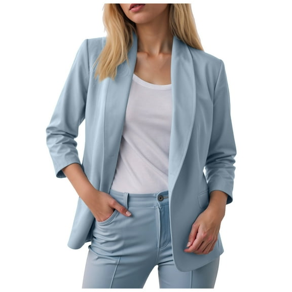 yocbz Blazers Women Fall Womens Fall Winter Casual Business Fleece Blend Coat Loose Double Breasted Dressy Blazer Pea Coat Blue,Size for Blue