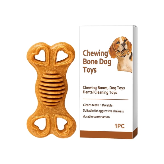 yocbz Bone-Shaped Dog Chew Toy, Wood- Material with Textured Ridges for Dental Health, 3.66 × 1.88in, Small & Medium Breeds