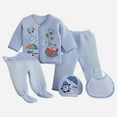 thumbnail image 1 of yocbz Newborn Layette Gift Set for Baby Girls 5PCS Newborn Baby Boy Girl Cartoon Long Sleeve Tops+Hat+PantsBib Outfits Set Blue,One Size, 1 of 4