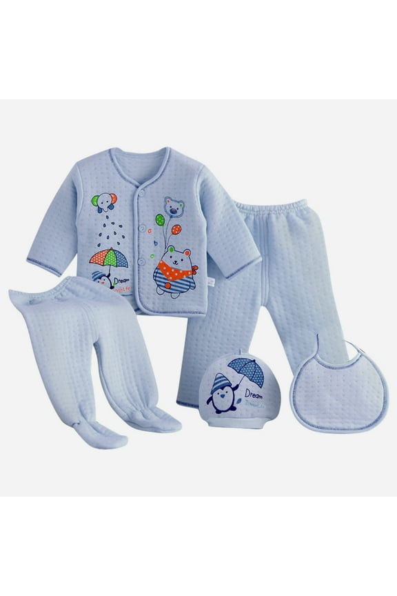 Boy Outfit Set Newborn 5PCS Baby Girl Gift Set New Born Gift Blue,One Size