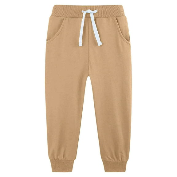 yocbz Boy Pants Boys Cargo Sweatpants with Pockets- Baggy Drawstring Casual Wide Leg Pants Khaki,Size for 12-14 Years