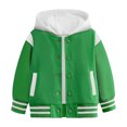 thumbnail image 1 of yocbz Boy's Varsity Baseball Bomber Jacket Striped Long Sleeve Color Block Button Down Coats Green,9-10 Years, 1 of 5