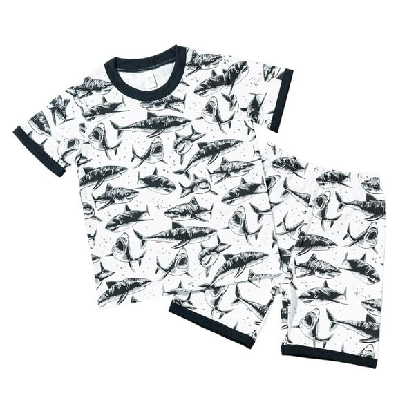 yocbz Boys Cotton Blend 2pc Set Pull-On Outfit Toddler Boy Clothes Summer Outfits Cotton Short Sleeve T-shirts and Shorts Set 4 Pieces White,2-3 Years