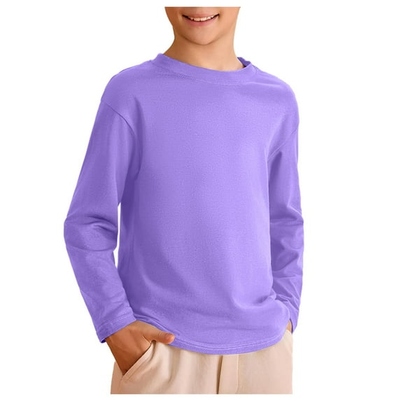 yocbz Boys Long Sleeve Shirts Boys' Fashion Long Sleeve Shirts Comfort Tshirt Crewneck Tee Light Purple,Size for 6-7 Years