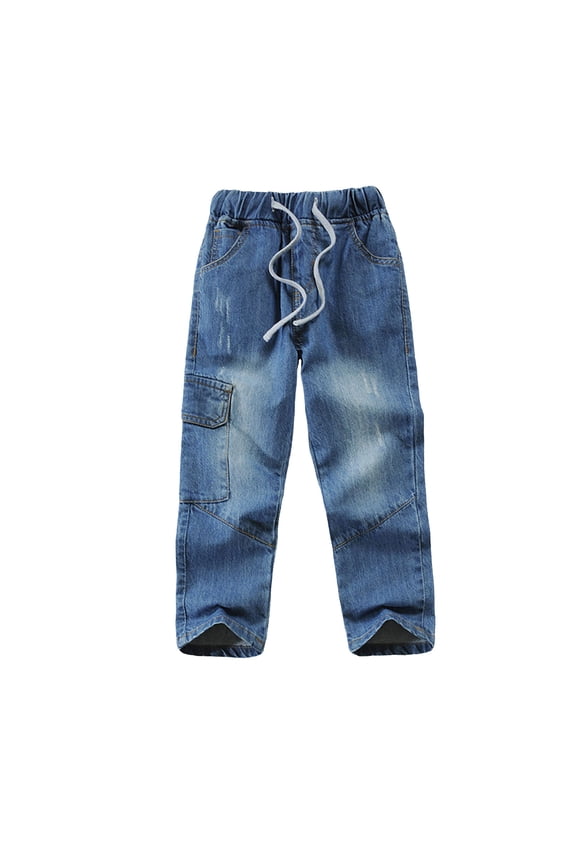 Boys Pants Boys Pull On Jeans Boys Baggy Cargo Jeans Straight Leg Loose Fit Waist Denim Pants Vintage Casual Pockets Joggers Jeans Blue,4-5 Years