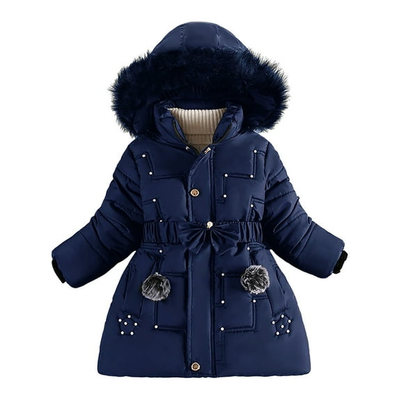 yocbz Boys Raincoat Girls Winter Coats Heavyweight Kids Outerwear Warm Parka Puffer Jacket with Hood Navy,Size for 6-7 Years