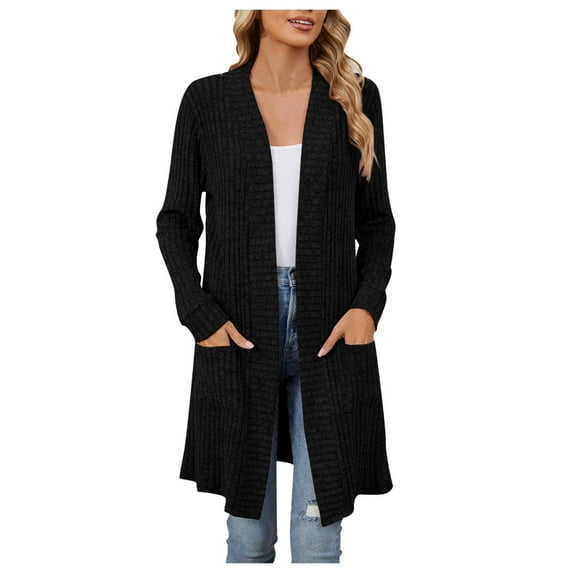 yocbz Cardigans for Women Women's Cardigan Sweater Long Sleeve Lightweight Fall Outerwear Outfits Black,Size for M