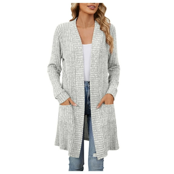 yocbz Cardigans for Women Womens Deep V Neck Fitted Sweaters Cropped Ribbed Knit Long Sleeve Cardigans Cute Going Out Tops Light Gray,Size for XL