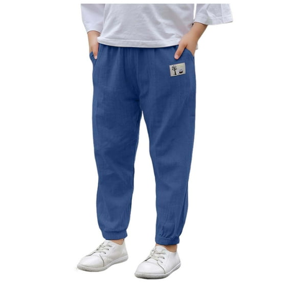 yocbz Cargo Pants for Boys Boy's Baggy Pants Wide Leg Sweatpants Casual Track Pants with Pockets Loose Long Trousers Streetwear Dark Blue,Size for 3-4 Years