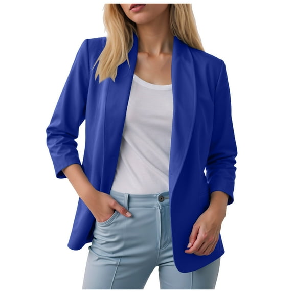 yocbz Casual Blazer for Women 2025 Fall Women's Tweed Plaid Blazer Jacket Warm Open Front Stand Collar Fully Lined Casual Fashion Work Coat Dark Blue,Size for Dark Blue