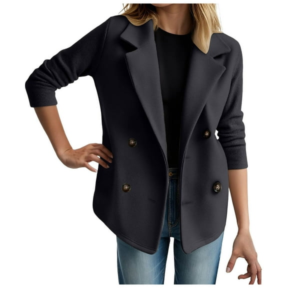 yocbz Casual Blazers for Women Light Weight 2025 Fall Women's Tweed Plaid Blazer Jacket Warm Open Front Stand Collar Fully Lined Casual Fashion Work Coat Black,Size for Black