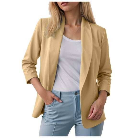 yocbz Casual Blazers for Women Light Weight Womens Fall Winter Casual Business Fleece Blend Coat Loose Double Breasted Dressy Blazer Pea Coat Yellow,Size for Yellow