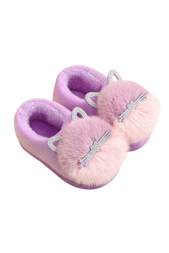 Childrens Unisex Slippers Kids Slippers Toddler House Slippers Indoor Home Non-Slip Rubber Sole Shoes Warm Cozy Socks Purple,Size for US 9