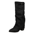 thumbnail image 1 of yocbz Cowboy Boots Women Womens Suede Mid Calf Boots Fold Over Style Chunky Block Heel Booties Fall Winter Black,Size for US 9, 1 of 9