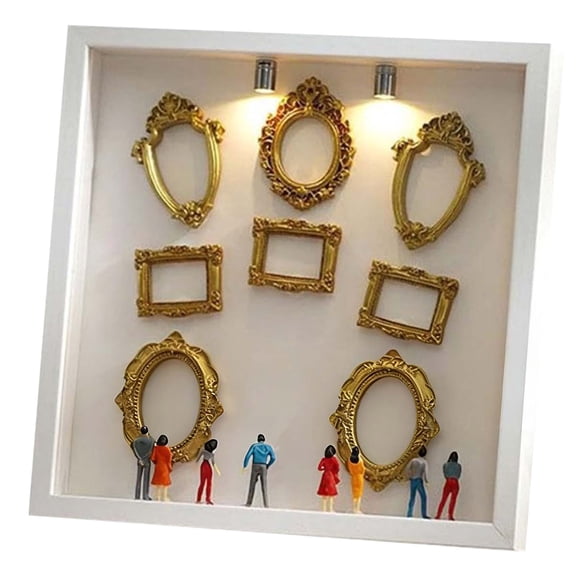 yocbz DIY Mini Museum Silhouette Box–Celebrate Your Unique Memories in Style, 2026 New Personalized DIY Photo Family Memory Display Case Frames Silhouette Box with Gold Mini Frames & Light, White