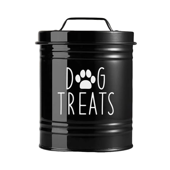 yocbz Dog Treat Container Airtight, Dog Treat Jar with Lid - 6x5'' Metal Dog Cookie Jar for Farmhouse Kitchen Counter, White Pet Treat Container, Dog Treat Storage Container for Dogs, Cats (Black)