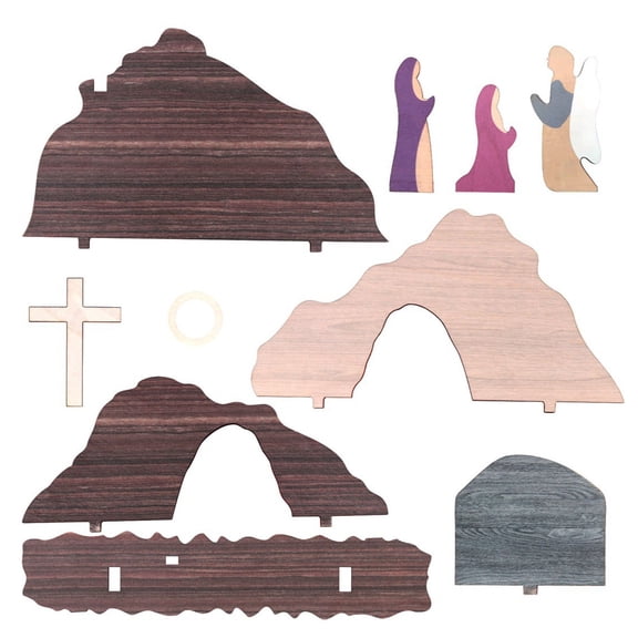 yocbz Easter Scene Wooden Decoration, Easter Religious Jesus Nativity Scene Decoration, Easter Nativity Scene Easter Inspired, Spring Christian Home Figurine Ornament Cross Easter Craft
