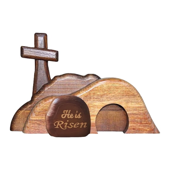 yocbz Easter Scene Wooden Decorations - Empty Tomb Resurrection Scene and Cross Decor - Jesus Christian Religious Tomb Signs Tiered Tray Decoration for The Home Table Office