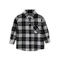 thumbnail image 1 of yocbz Flannel Shirts Kids Toddler Boys Long Sleeves Button Trendy Shirt Cotton Soft Casual Tops Clothes with Chest Pocket White,Size for 2-3 Years, 1 of 4