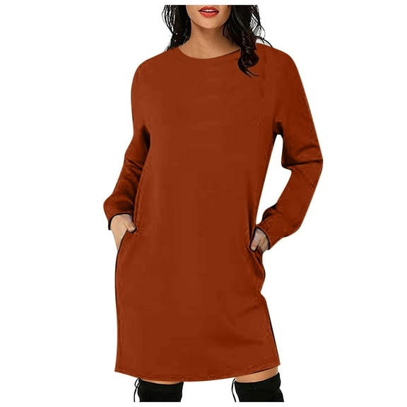 yocbz Flowy Dresses for Women Womens 2025 Fall Dress Long Long Sleeve Ribbed Knit Casual Lightweight Mini Sweater Dress Brown,Size for M