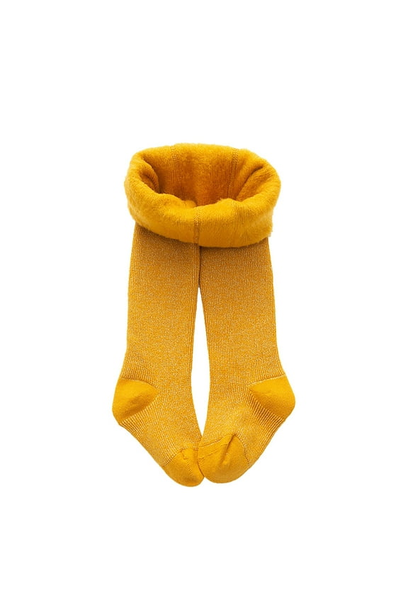 Girl Footed Dance Tights Toddler Kids Baby Girls Cotton Fleece Lined Warm Full Leggings Pantihose Stretchy Basic Full Length Pants Pantyhose for Winter Stocking Yellow,Size for 6-8 Years