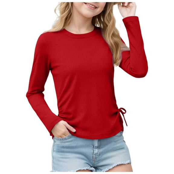 yocbz Girl Long Sleeve Shirts Cotton Toddler Girls Shirts Soft Crewneck Tee Tops Comfort Basic Print Long Sleeve Tops Blouse For Girls Trendy Red,Size for 5-6 Years