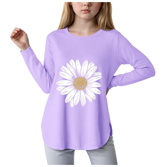 yocbz Girl Long Sleeve Shirts Little Girls Long Sleeve Shirts T Shirt Blouse Toddler Kids Basic Pullover Bottom Tops Back to School Clothes Purple,Size for 11-12 Years