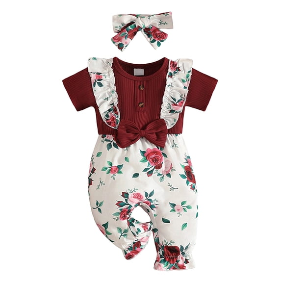 yocbz Girl Rompers Preemie Girl Clothes Newborn Baby Girl Clothes Long Sleeve Romper One Piece Jumpsuit Fall Winter Infant Outfits Wine,6-9 Months