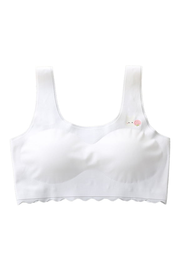 Girl Training Bra Girls Sports Bras Girls Strapless Dance Bra with Adjustable Clear Straps, Nude Seamless Ballet Bandeau Tube Top Training Bralette White,12-15 Years