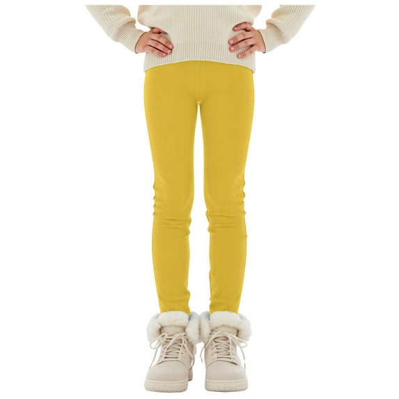 yocbz Girl Winter Thick Warm Pant Printing Fleece Lined Legging Tight Yellow,Size for 13-14 Years