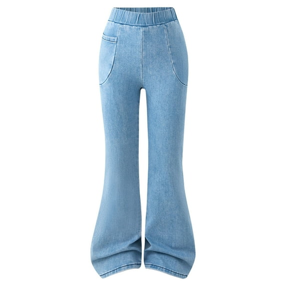 yocbz Girls Baggy Jeans Flare Jeans for Toddler Girl High Waist Bell Bottom Jeans Trendy Bow Denim Pants Baggy Jeans with Pockets Light Blue,Size for 13-14 Years