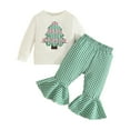 thumbnail image 1 of yocbz Girls Christmas Outfit 2Pcs Baby Girl Christmas Clothing Sets Toddler Cartoon Print Long Sleeve Sweatshirts Tops + Flare Trousers Kids Fall Pants Set Green,Size for 3-4 Years, 1 of 6