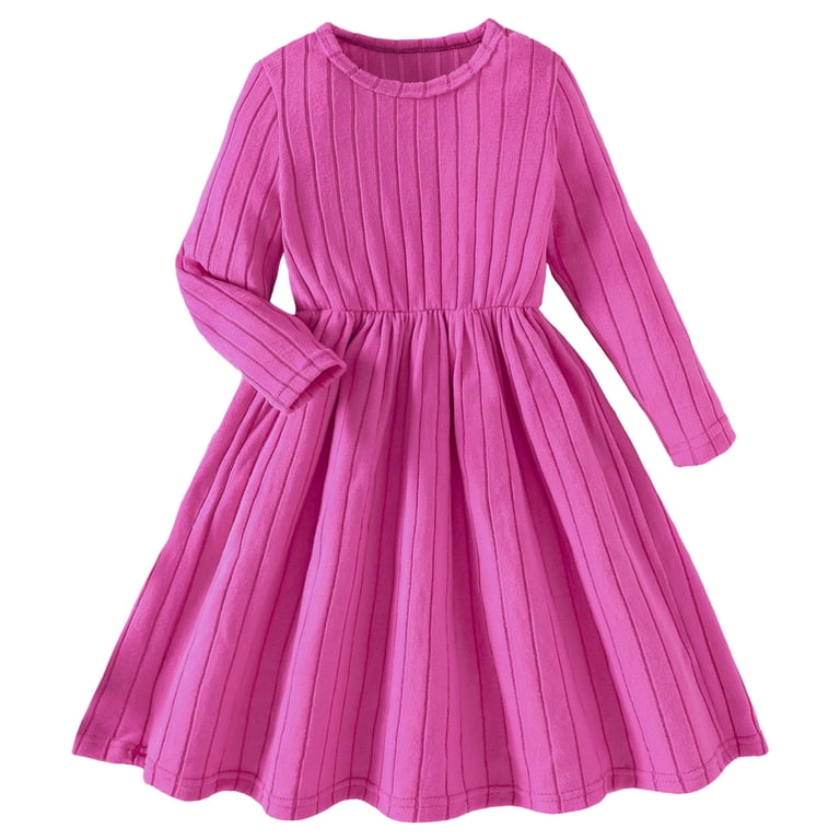 yocbz Girls Dress Girl Dresses Long Sleeve Solid Ruffled High Waist Swing  Dresses Girls Summer Dress Hot Pink,Size for 7-8 Years - Walmart.com