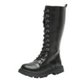 thumbnail image 1 of yocbz Girls Leather Riding Knee High Boots with Side Zipper Fashion Round Toe Comfortable Low Heel Lace Up Combat Boots Black,US 10.5, 1 of 9