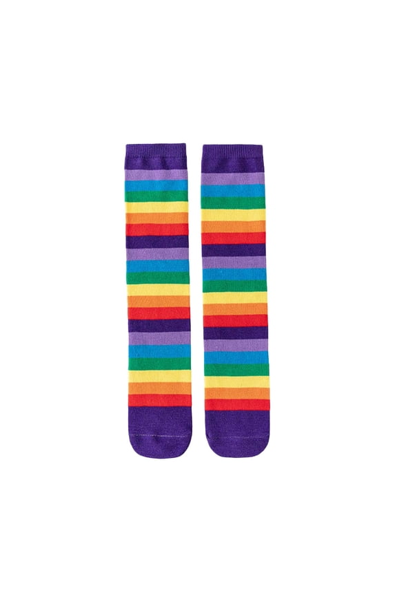 Girls Ruffle Socks Rainbow Knee High Socks for Girls Colorful Thigh High Striped Stockings Kids Fun Cotton Blend Leg Socks Purple,3-12 Years
