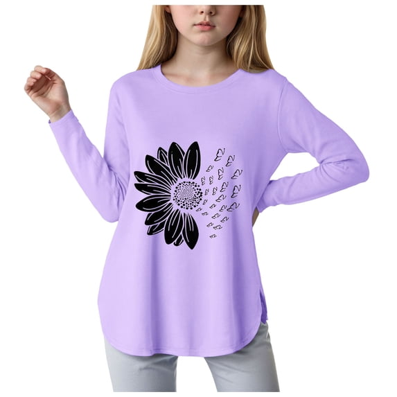 yocbz Girls T Shirts Little Girls Long Sleeve Shirts Baby Girls Long Sleeves T Shirt Blouse Toddler Kids Basic Pullover Bottom Tops Purple,Size for 9-10 Years