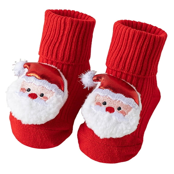 yocbz Infant Christmas Socks Girl Baby Girls & Boys Cotton Loose Fit Spring Fall New Year Christmas Toddler Non Slip Floor Socks With Grips Cute Thick Warm Floor Socks Red,Size for 0-3 Months