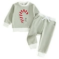 thumbnail image 1 of yocbz Infant Girl Christmas Outfit Kids Toddler Girls Boys Unisex Cotton Print Autumn Christmas Santa Long Sleeve Pants Pullover Sweatshirt Set for Holiday Christmas Party Green,Size for 3-4 Years, 1 of 9