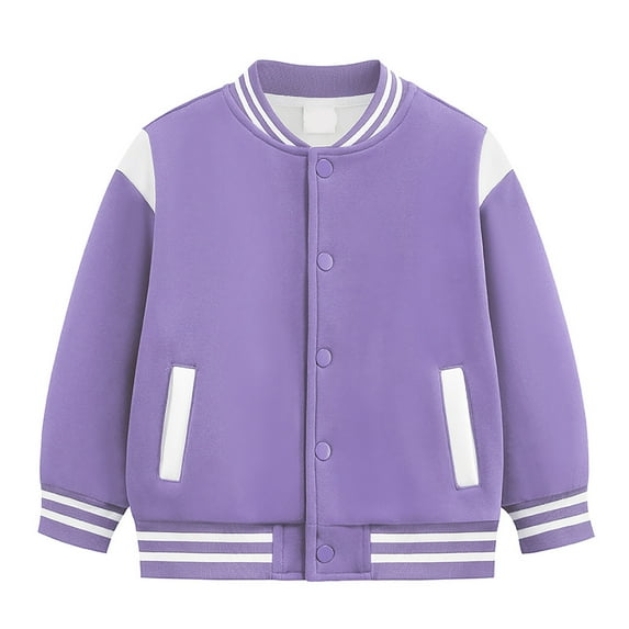 yocbz Jackets for Boys Boys' Tops, Toddler Boys Autumn and Winter Long Sleeve Button Letter Printed Colorblocking Baseball Jacket Purple,Size for 1-2 Years
