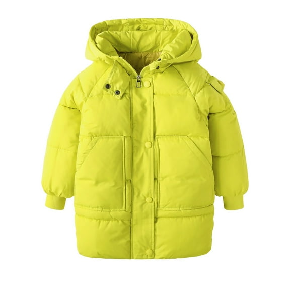 yocbz Jackets for Boys Girl Heavyweight Puffer Winter Coats Kids Parka Fleece Thicken Snow Outwear Cozy Hooded Jacket Windproof Clothes Yellow,Size for 5-6 Years