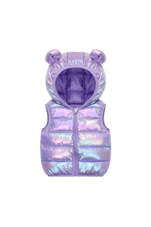 Jackets for Girls Girl's Long Coat Vest Waterproof Winter Kids Outerwear Warm Parka Puffer Jacket Vest with Hood Purple,Size for 3-5 Years