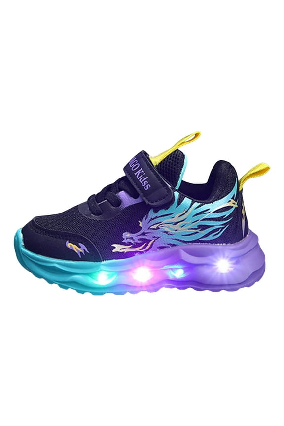 Kid Girls Light Up Shoes Toddler Girl Shoes Children's LED Light Up Dinosaur Shoes Unisex Sneakers For Boys And Girls Purple,US 8