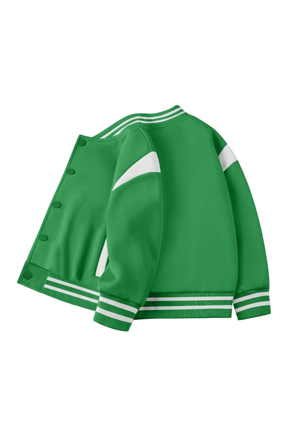 Kids Varsity Jacket Girls Boys Baseball Jacket Bomber Coat School Uniform with Pocket Green,13-15 Years
