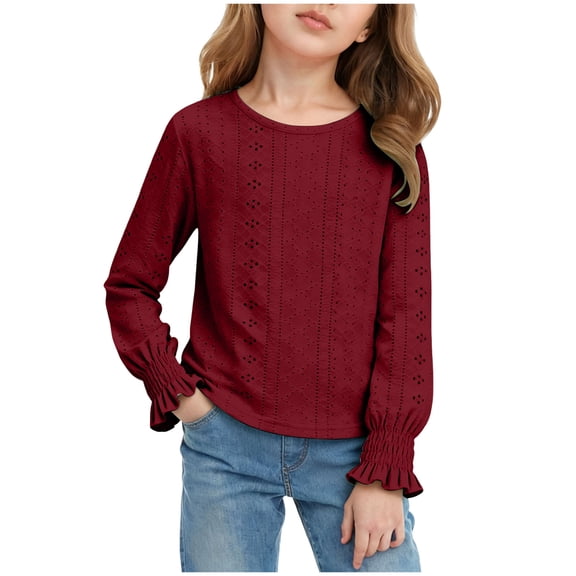 yocbz Long Sleeve Shirts Kids Girls Girls Cotton Long Sleeve T-Shirt Toddler Comfort Soft Thick Basic Crewneck Tee Tops Red,Size for 6-8 Years