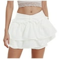 thumbnail image 1 of yocbz Mini Skirts for Women Low Rise Skirt Solid Color Pleated Mini Skirts A-Line Ruffle Skater Dance Mini Skirts for Party White,Size for L, 1 of 9