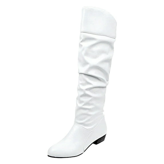 yocbz Motorcycle Boots Knee High Boots Women Fold Over Knee High Boots High Heels Long Boots Zipper Pointed Toe Dress Tall Boots for Women White,Size for US 8