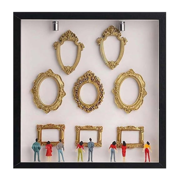 yocbz Museum of Us Frame, Mini Photo Frames Gold, DIY Mini Museum Silhouette Box, 8 Pieces Miniature Tabletop Picture Frames with 10 Figurines - B
